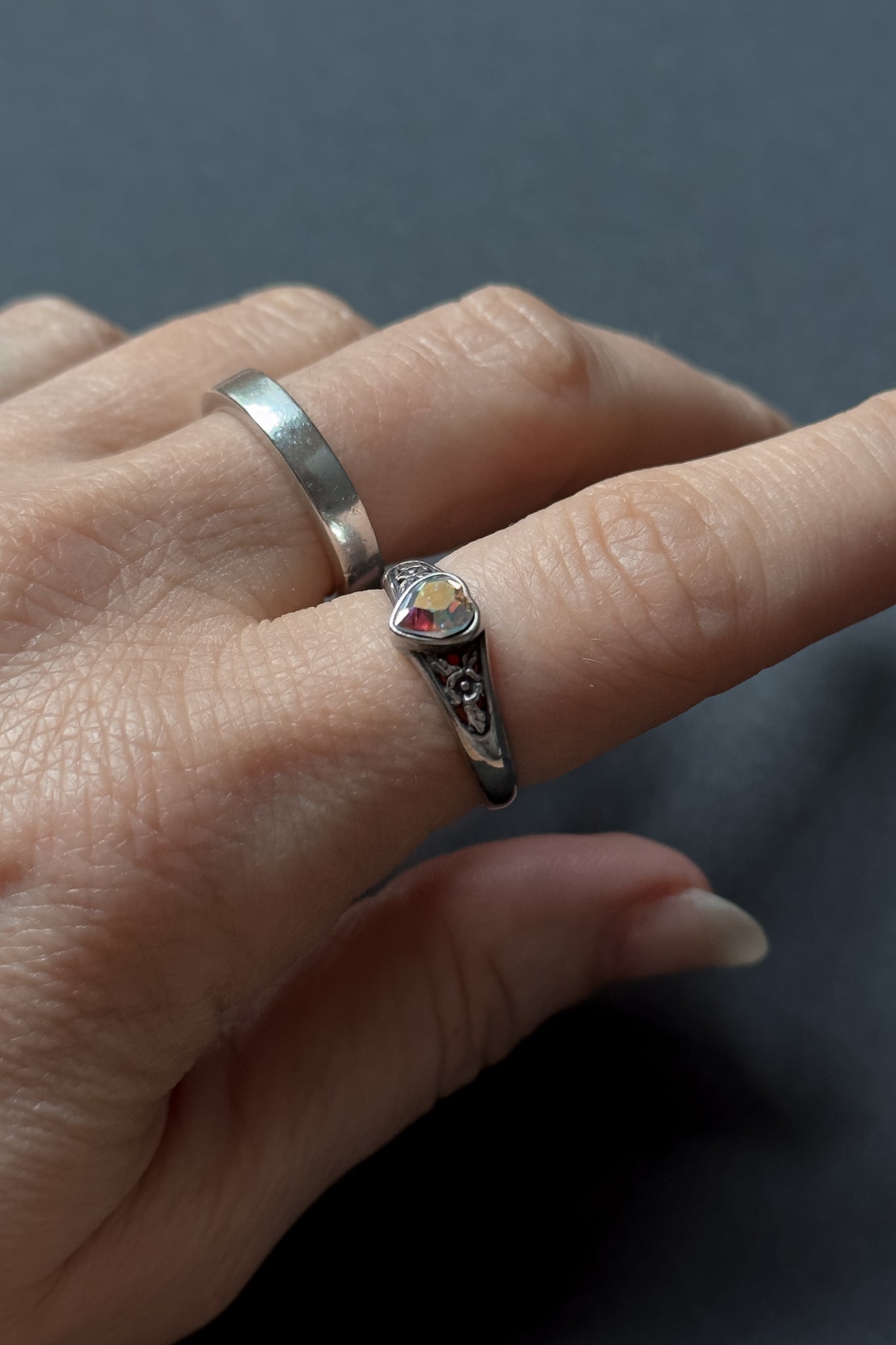 Opal Heart Sterling Ring
