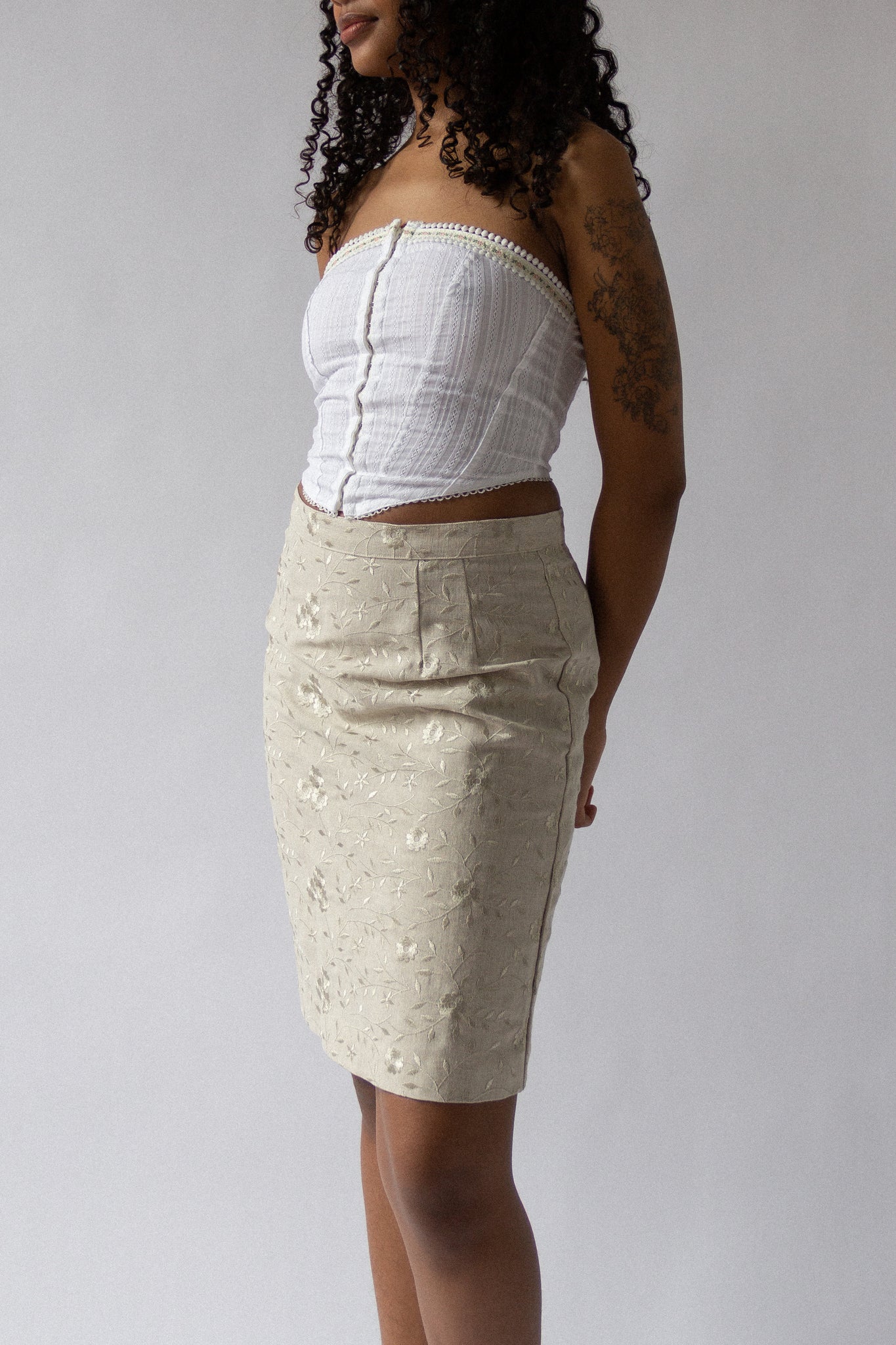 90s Embroidered Linen Skirt