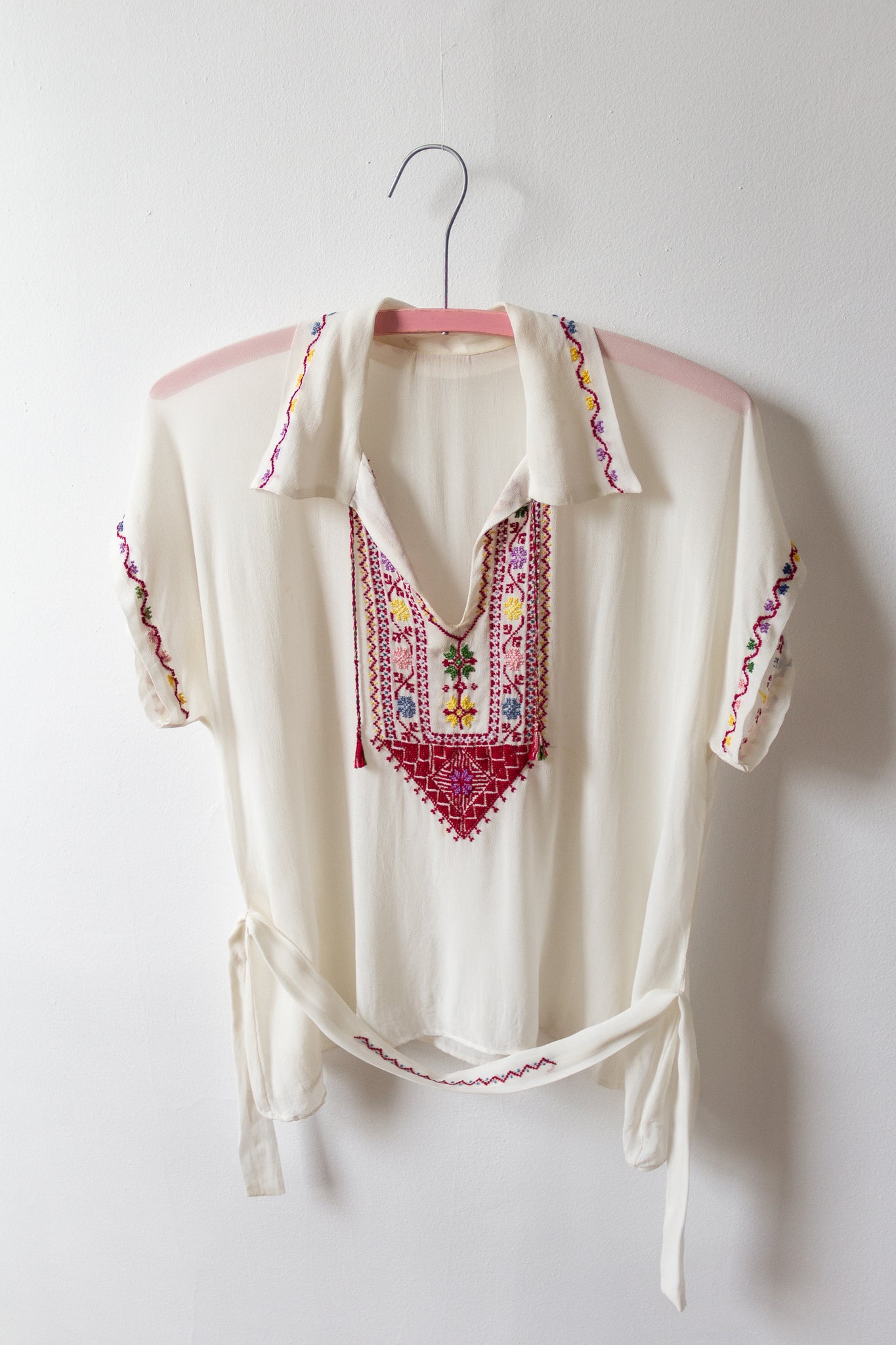 30s Embroidered Silk Folk Blouse