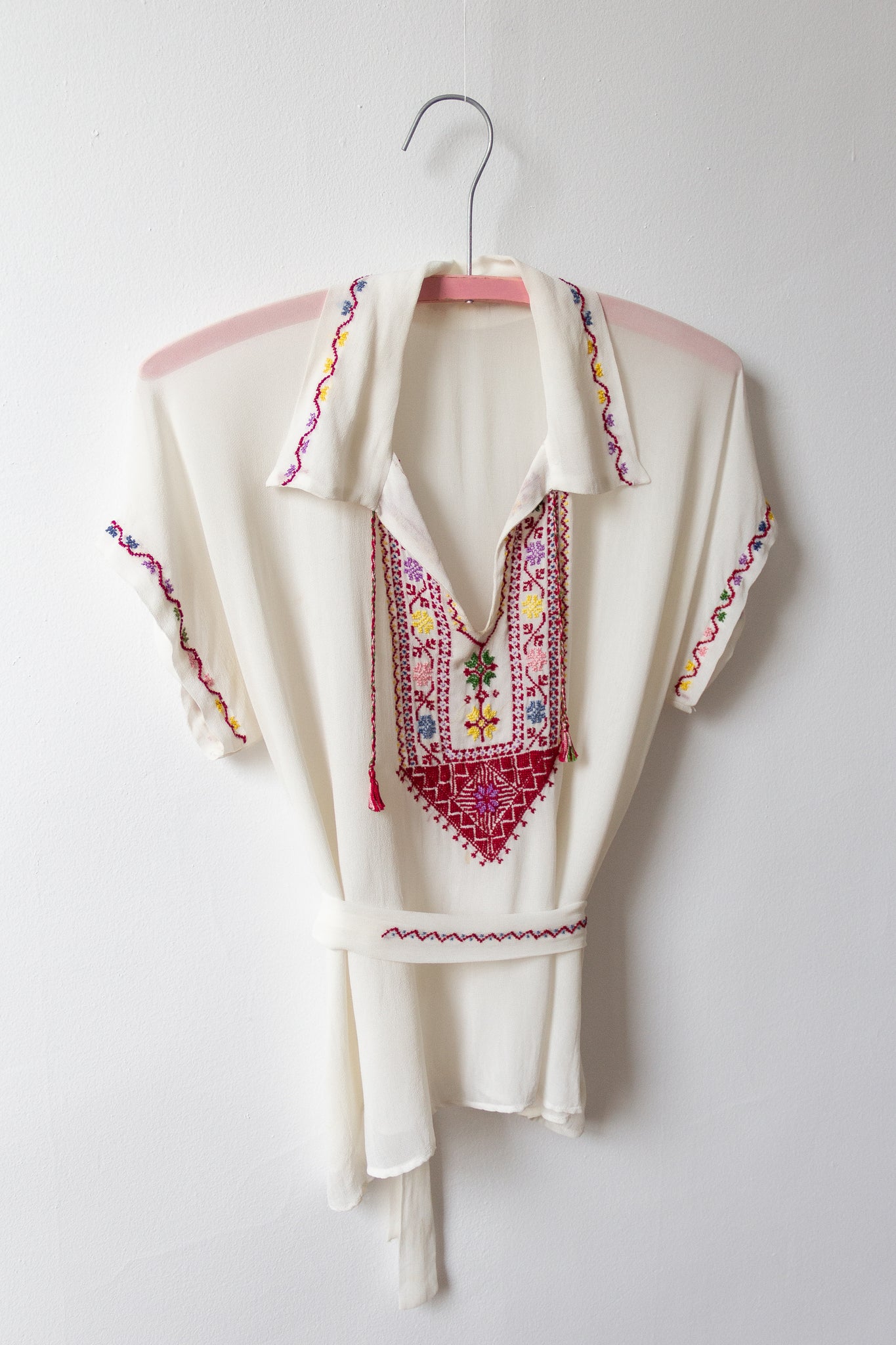 30s Embroidered Silk Folk Blouse