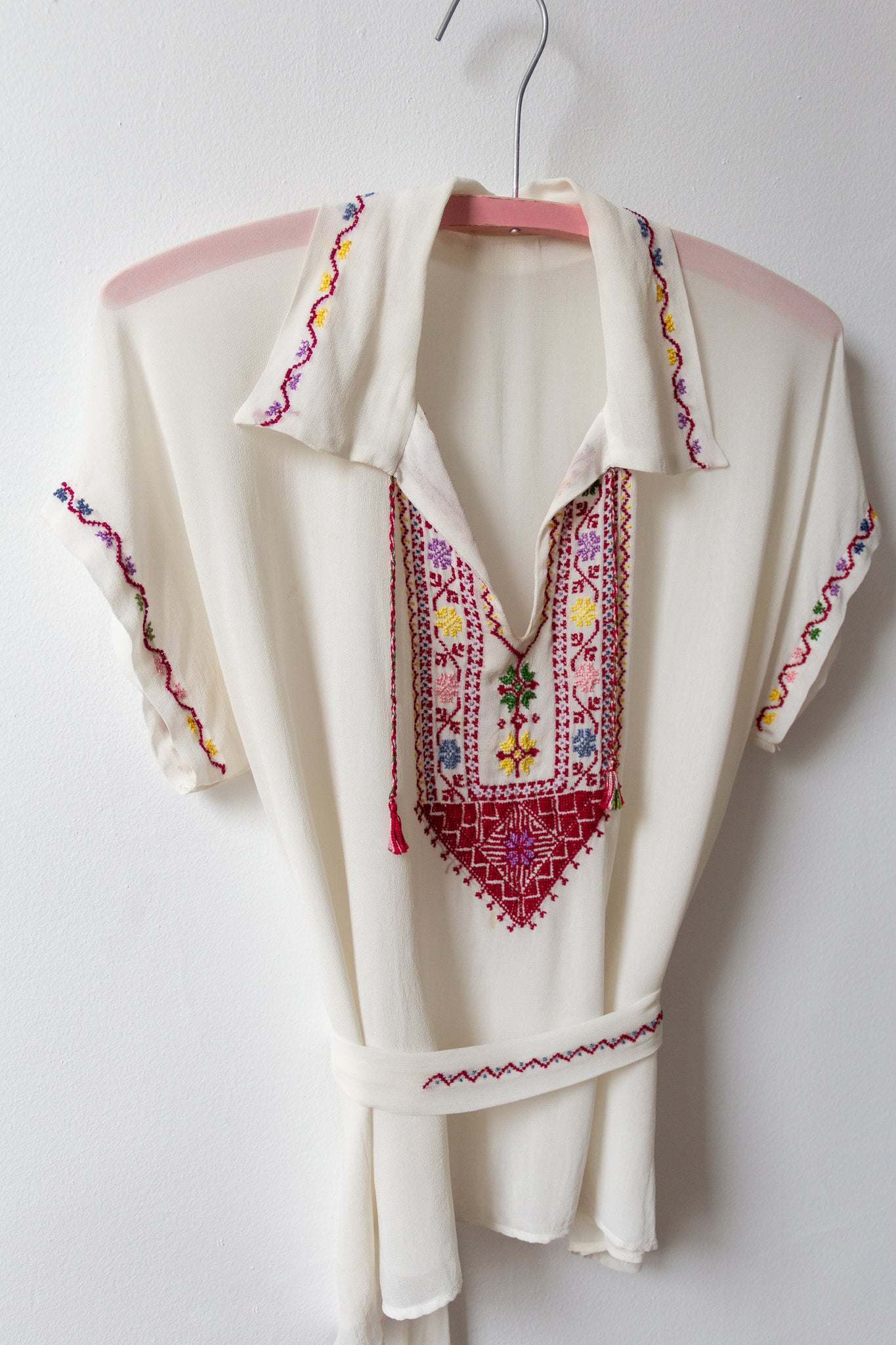 30s Embroidered Silk Folk Blouse