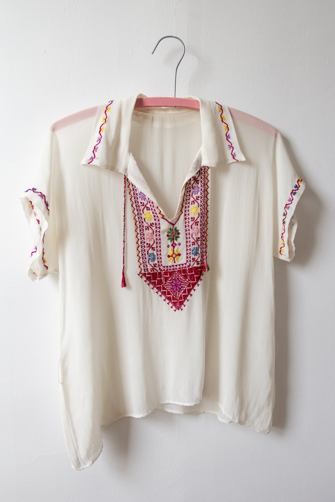 30s Embroidered Silk Folk Blouse