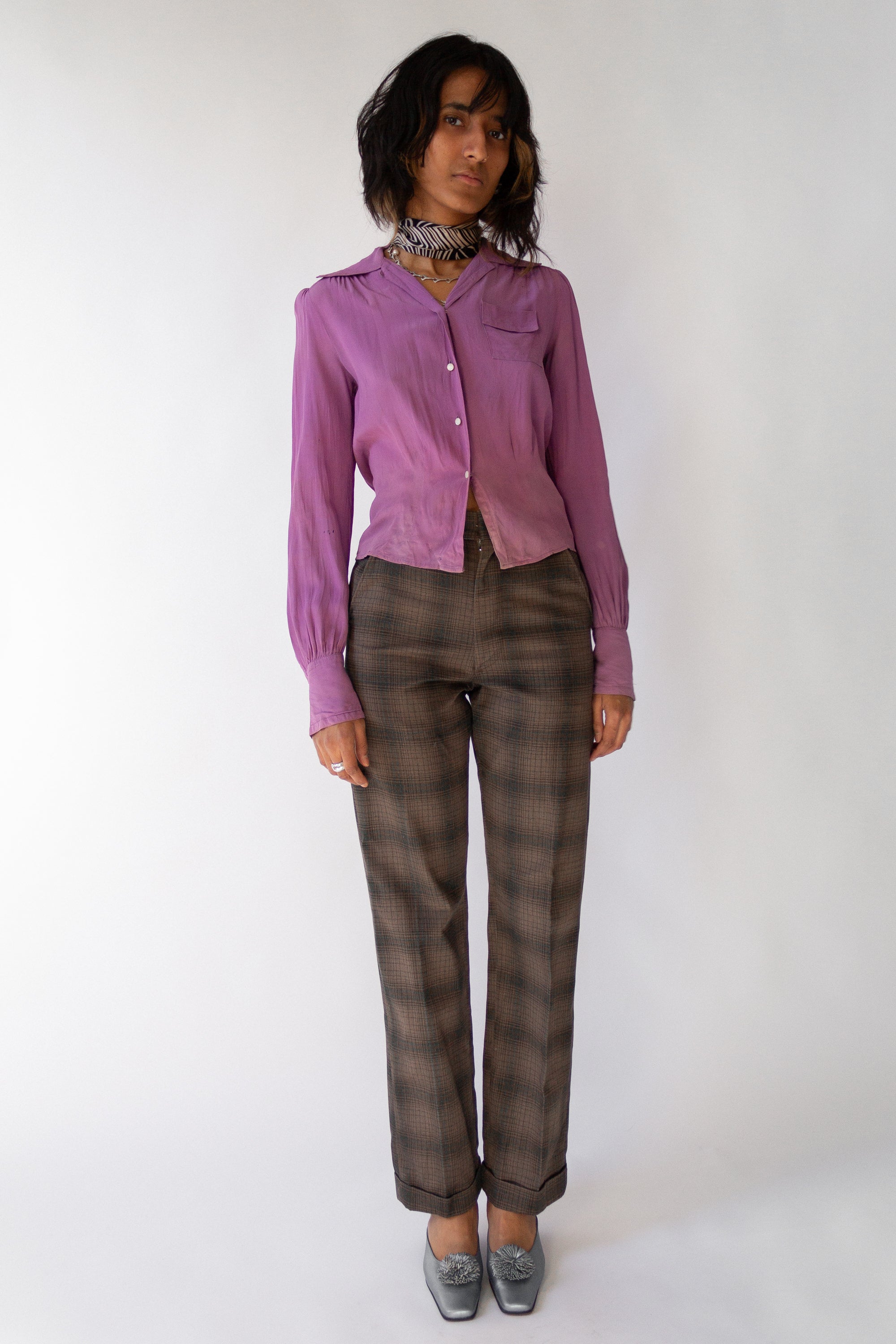 50s Flat Plaid Trouser | sz 2