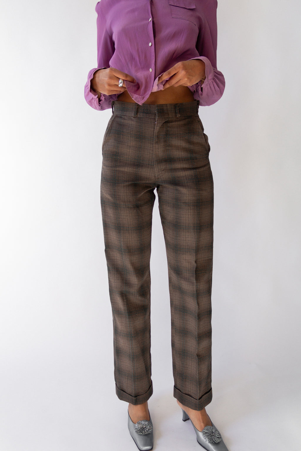 50s Flat Plaid Trouser | sz 2