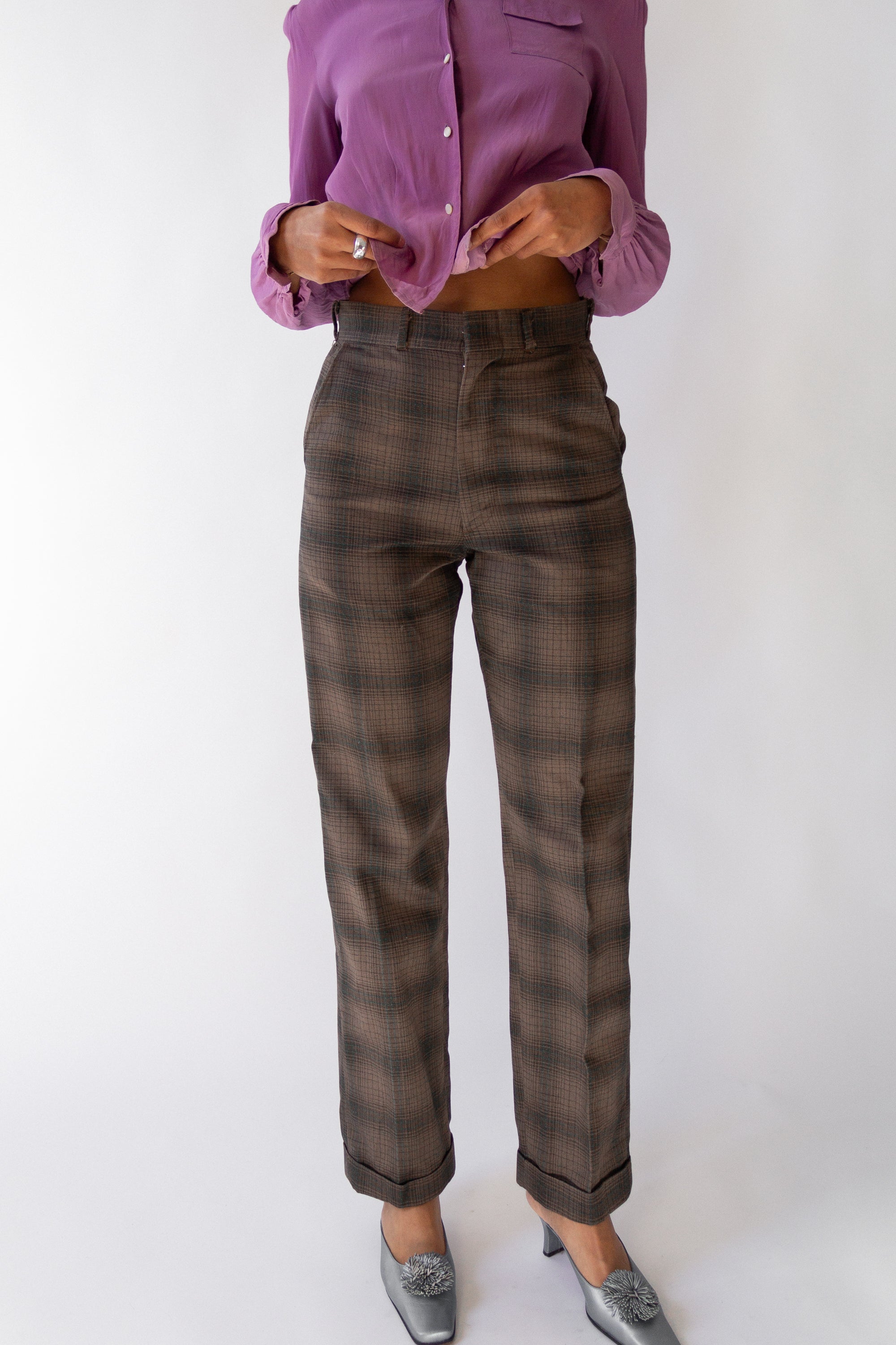 50s Flat Plaid Trouser | sz 2
