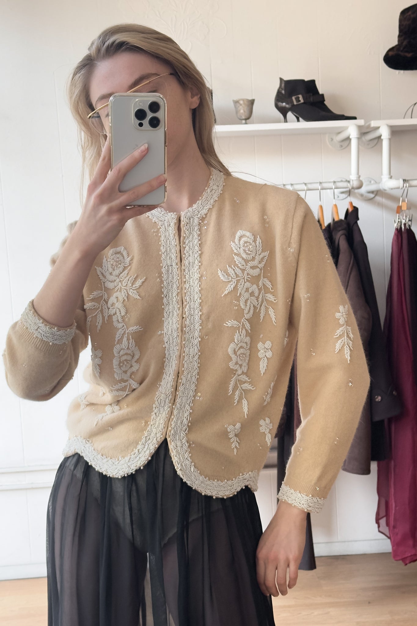 50s Lambswool Beaded Cardigan