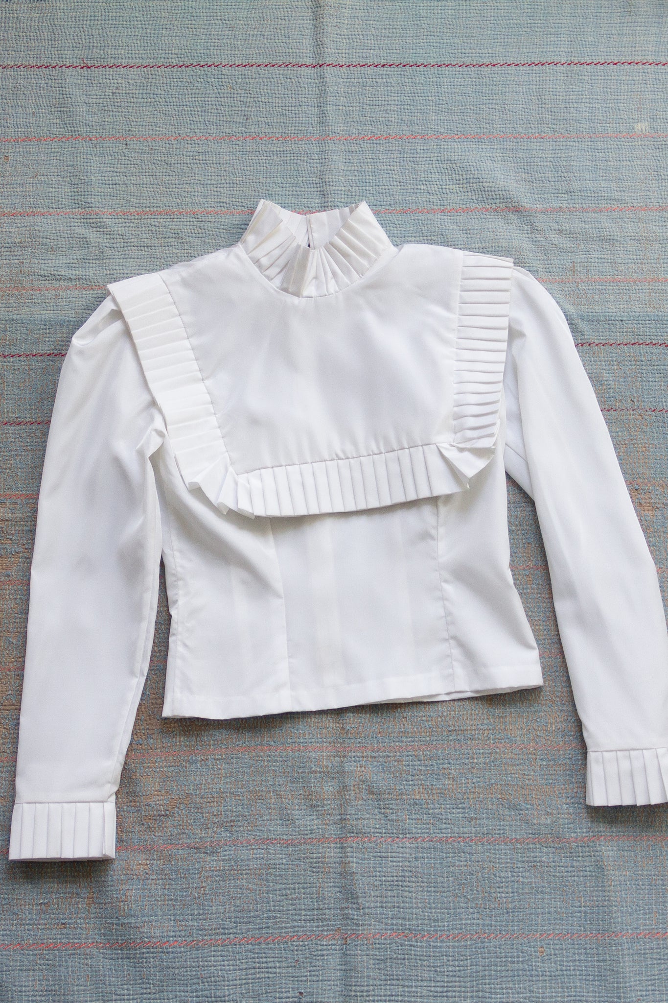 80s Pleated Bib Blouse | XS