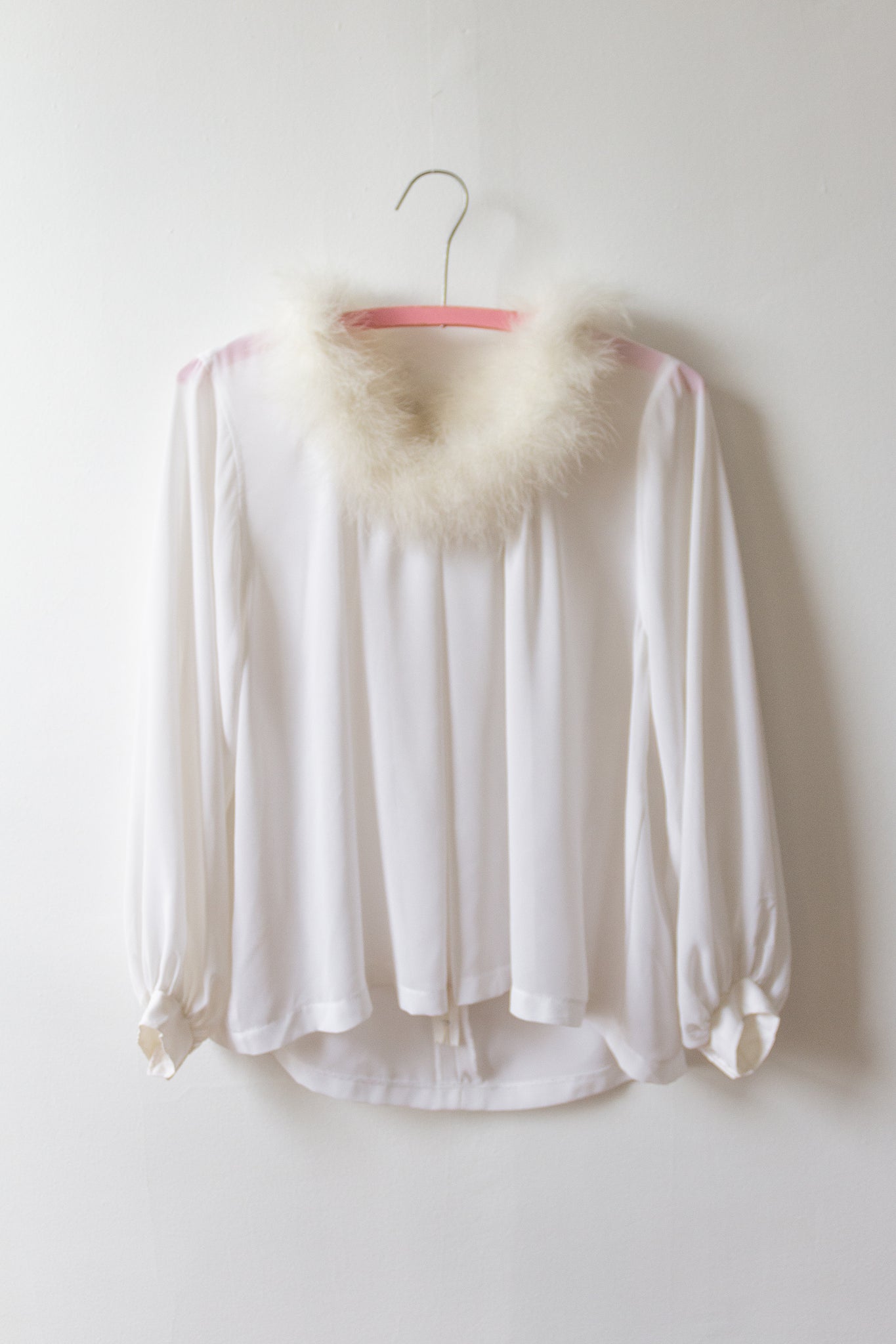 80s Sheer Boa Collar Blouse