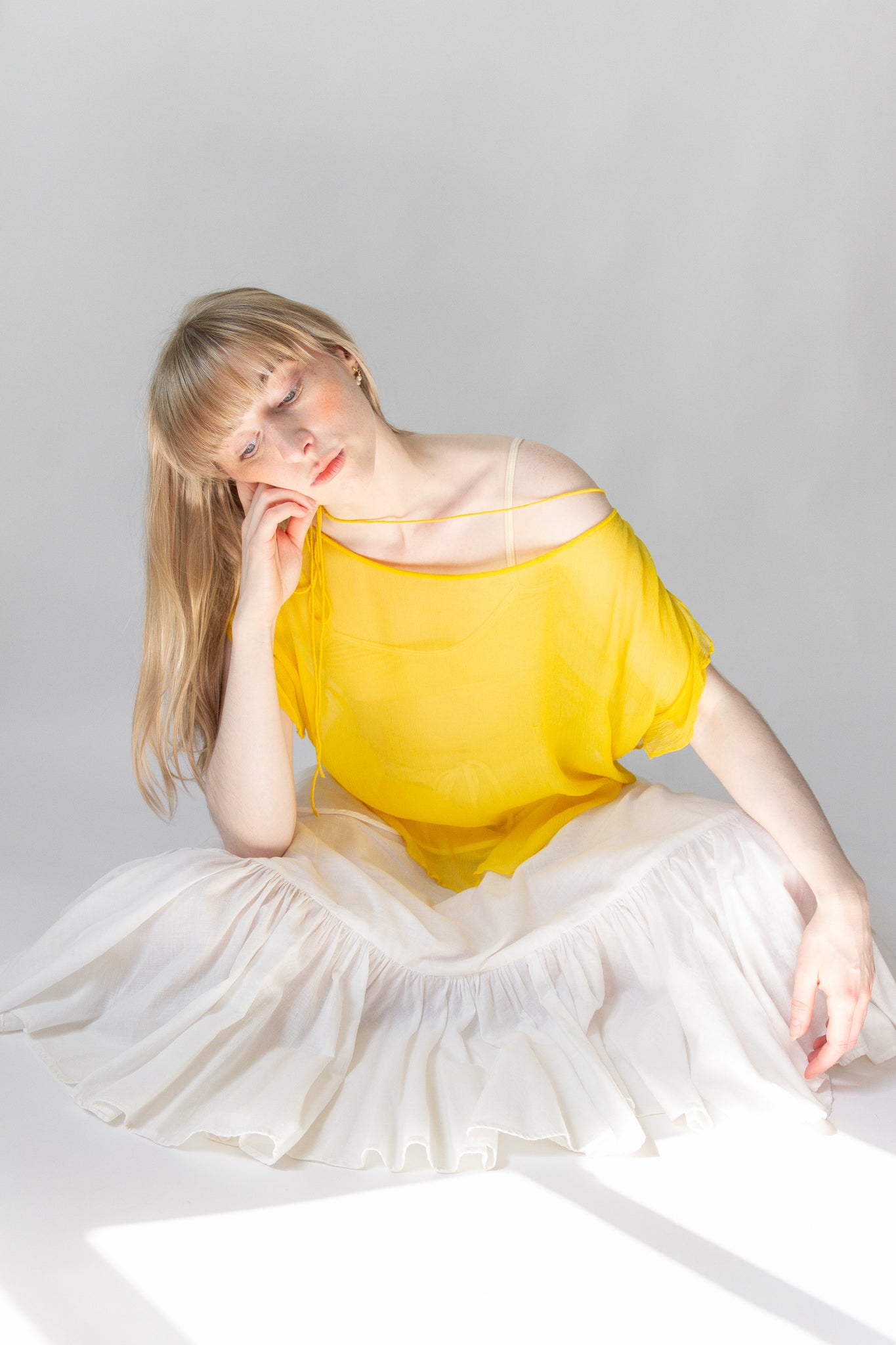 90s Lemon Silk Chiffon Top