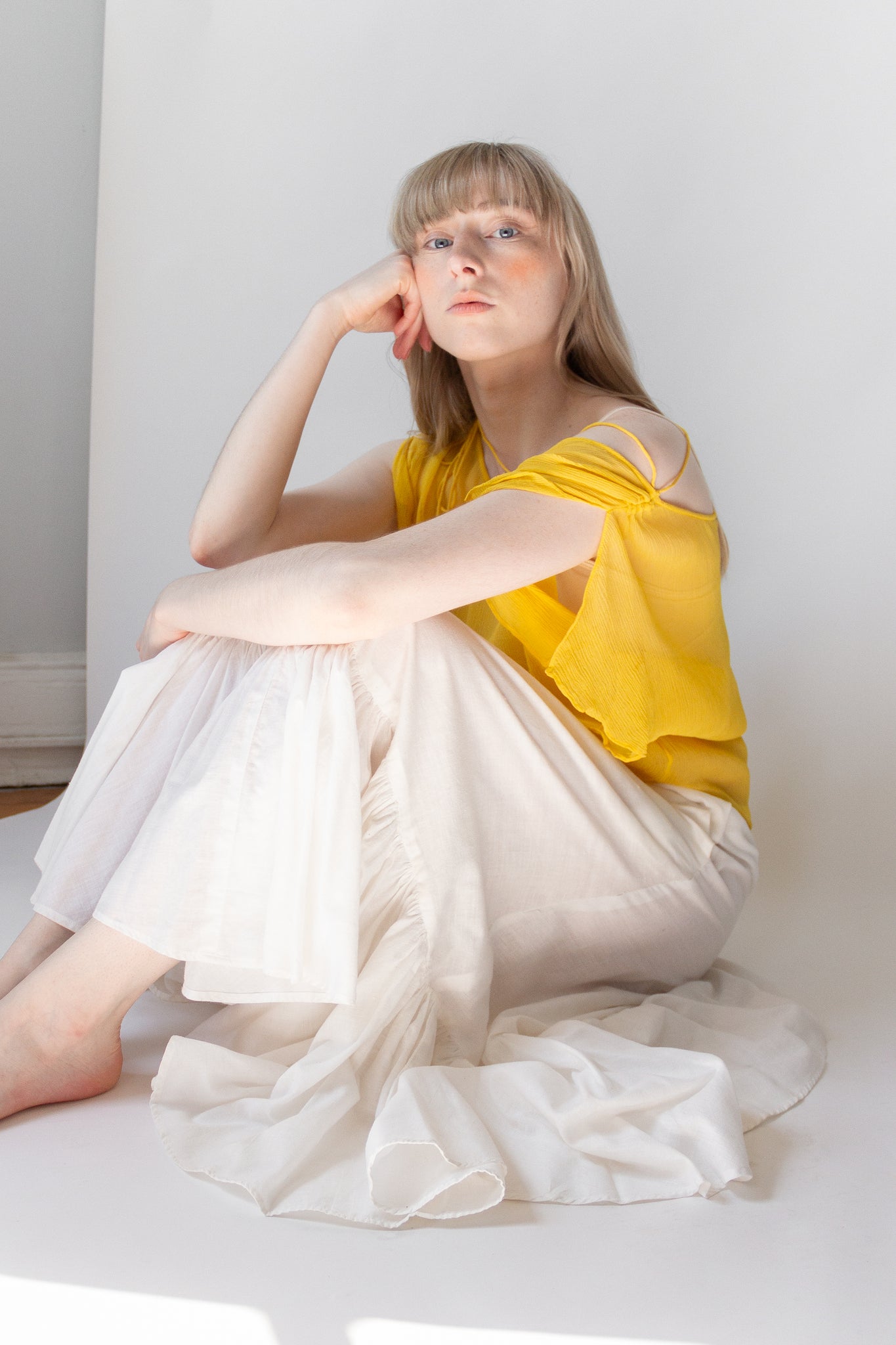 90s Lemon Silk Chiffon Top