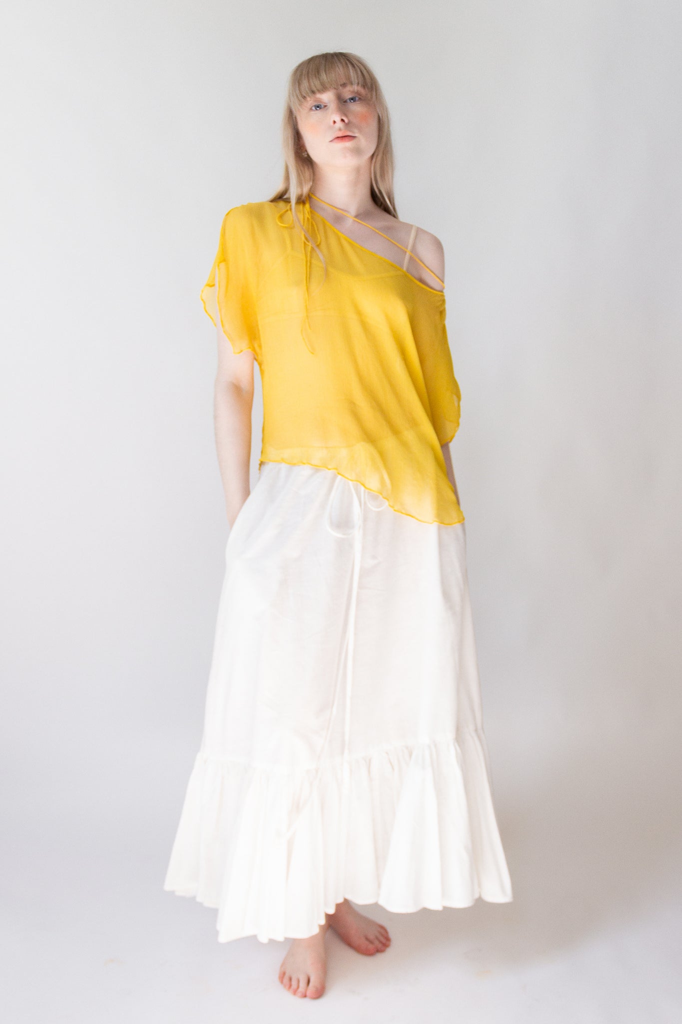 90s Lemon Silk Chiffon Top