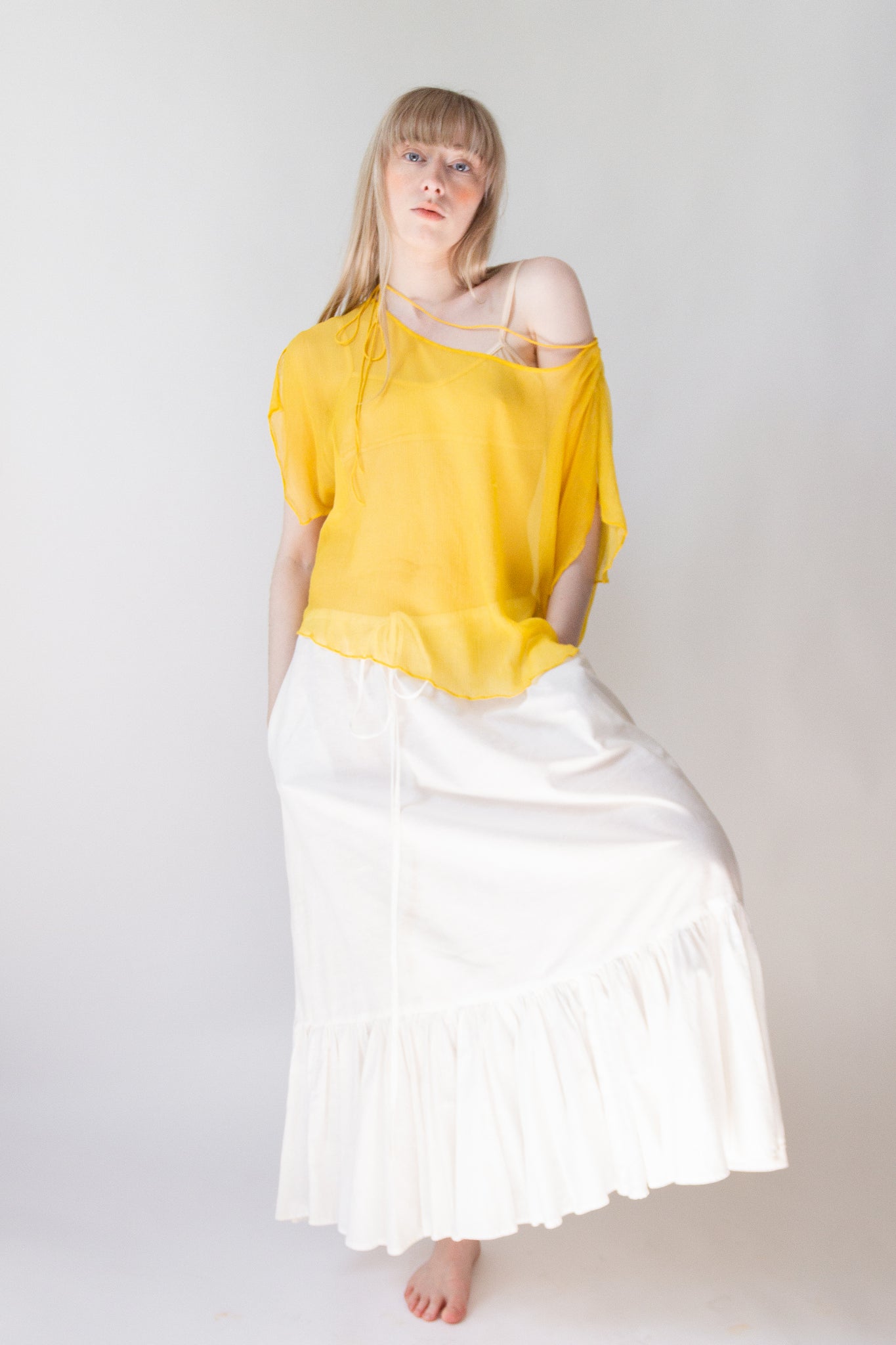 90s Lemon Silk Chiffon Top