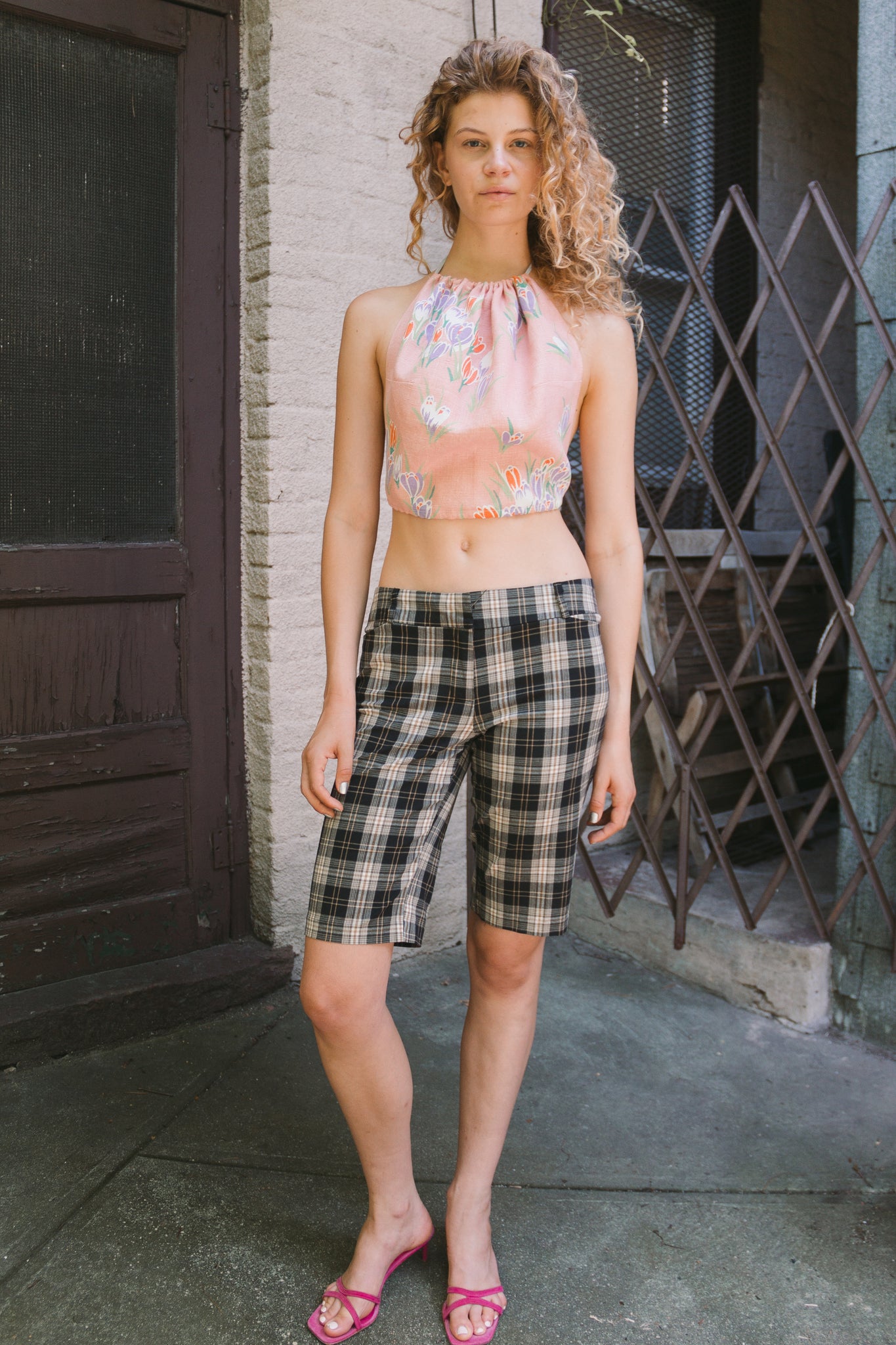 90s Low Plaid Long Shorts