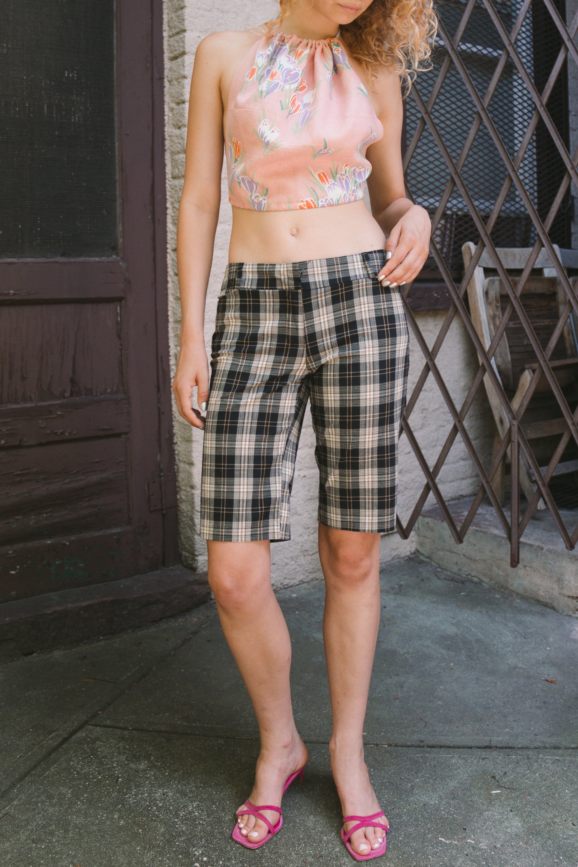 90s Low Plaid Long Shorts