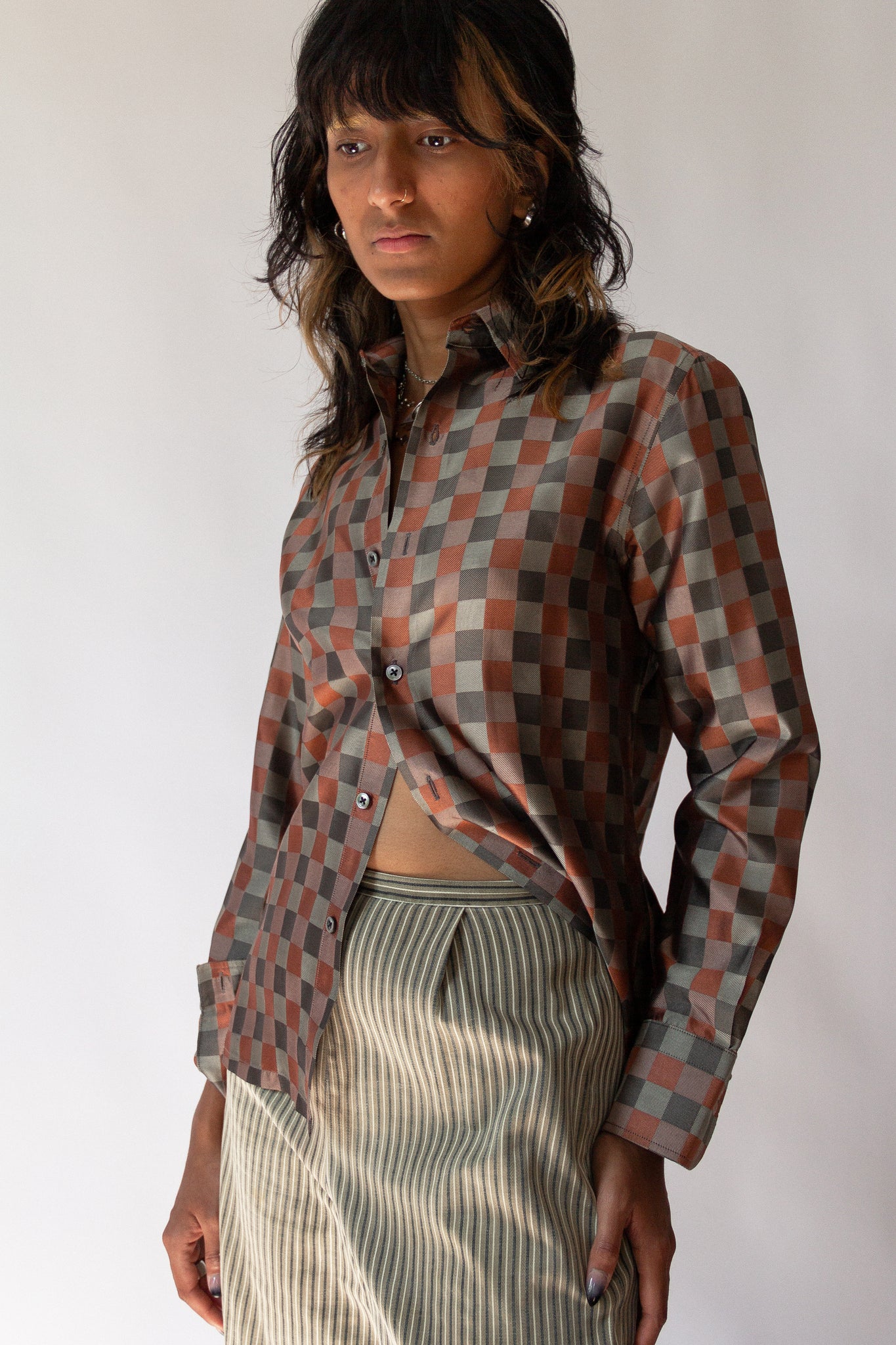 90s Silk Checkerboard Blouse