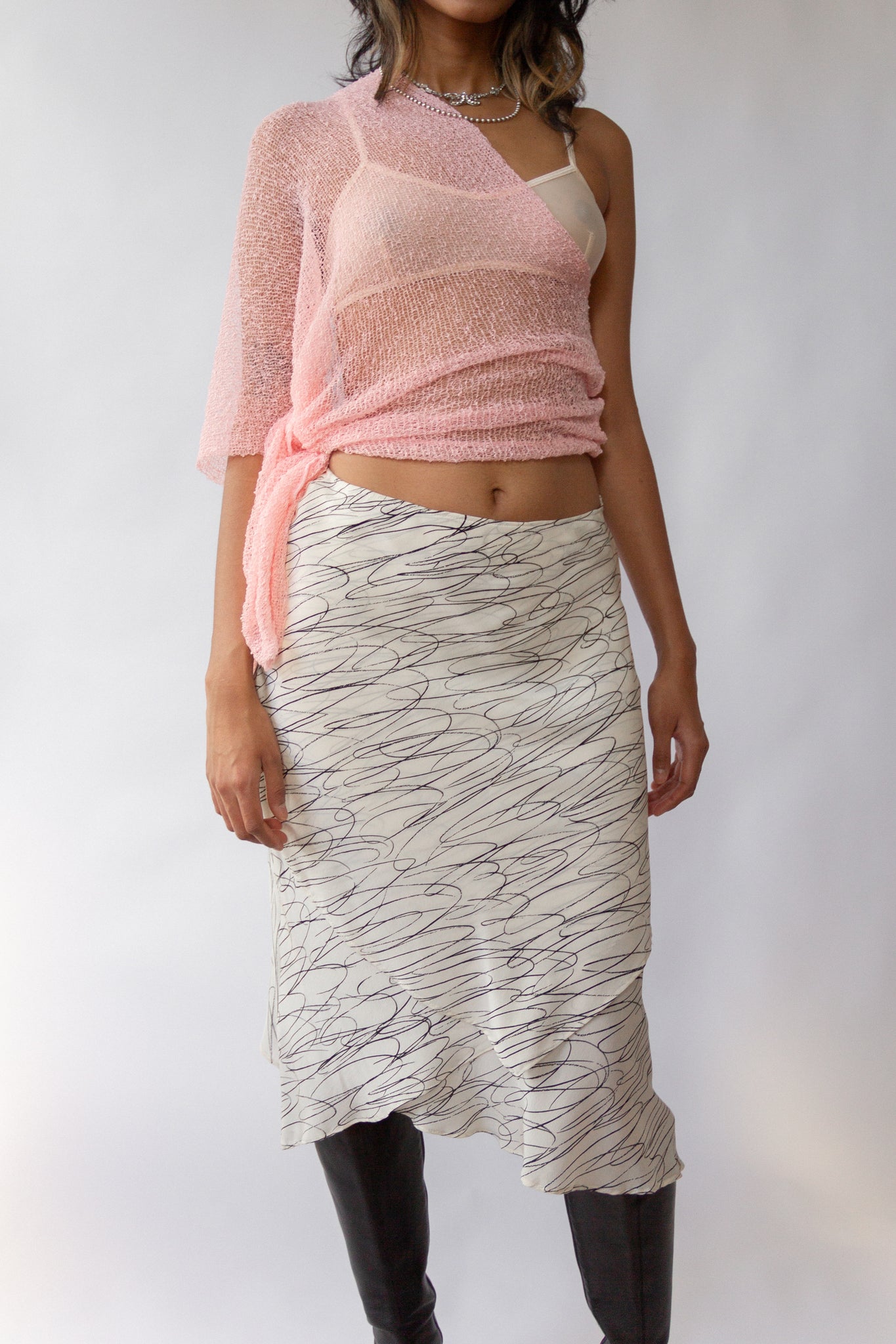 90s Silk Scribble Skirt | 6/8