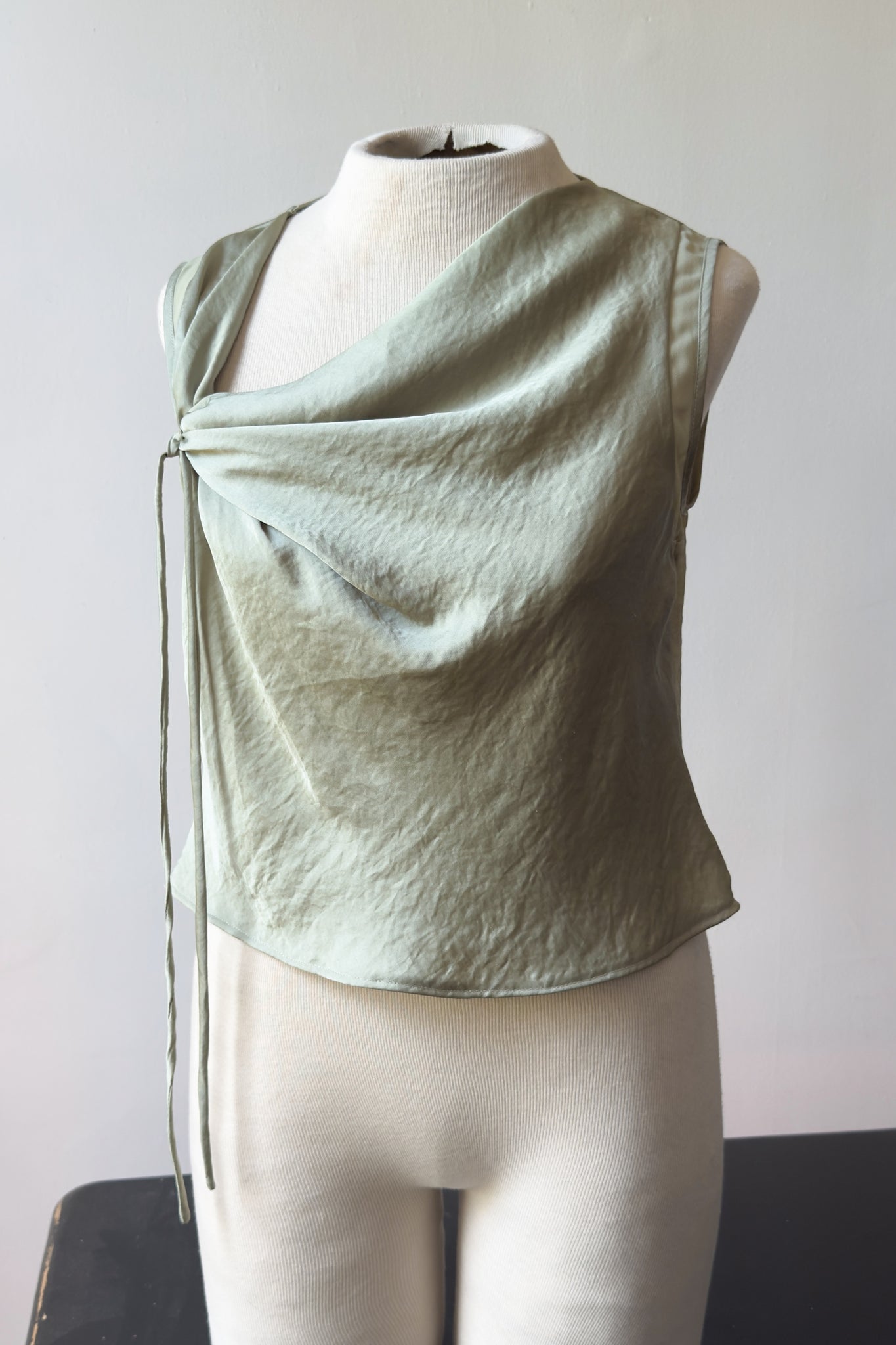 EDIT Celery Satin Knot Top