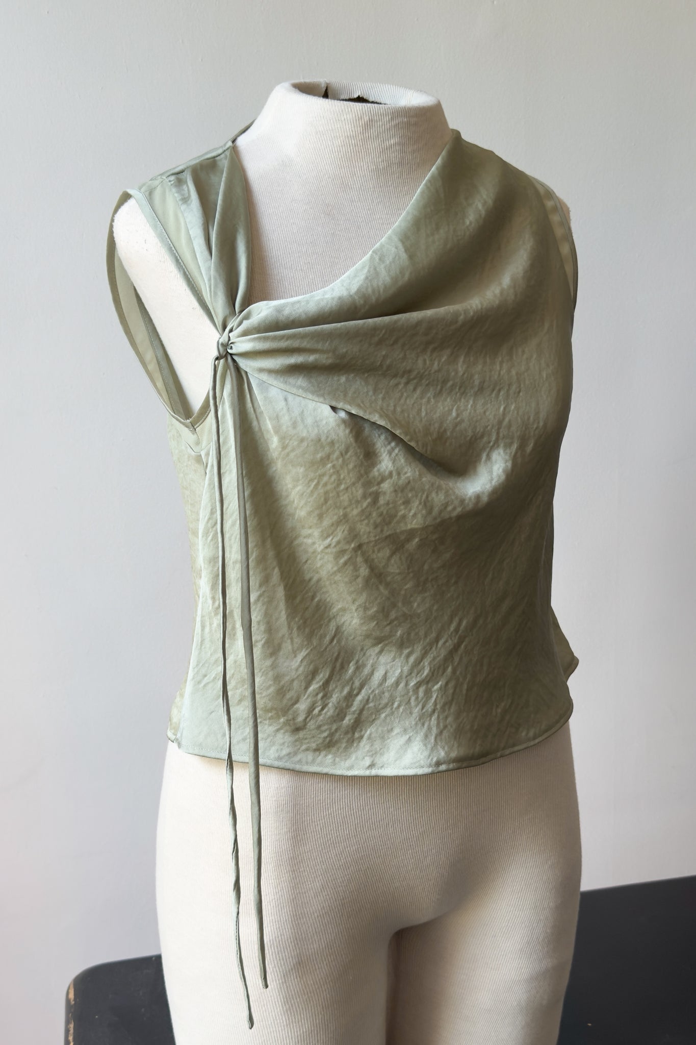 EDIT Celery Satin Knot Top