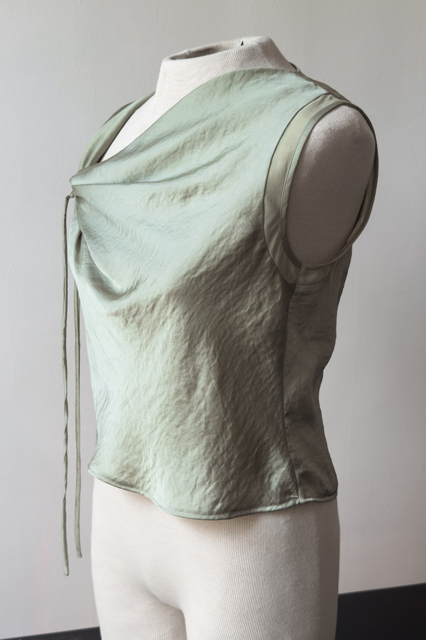EDIT Celery Satin Knot Top