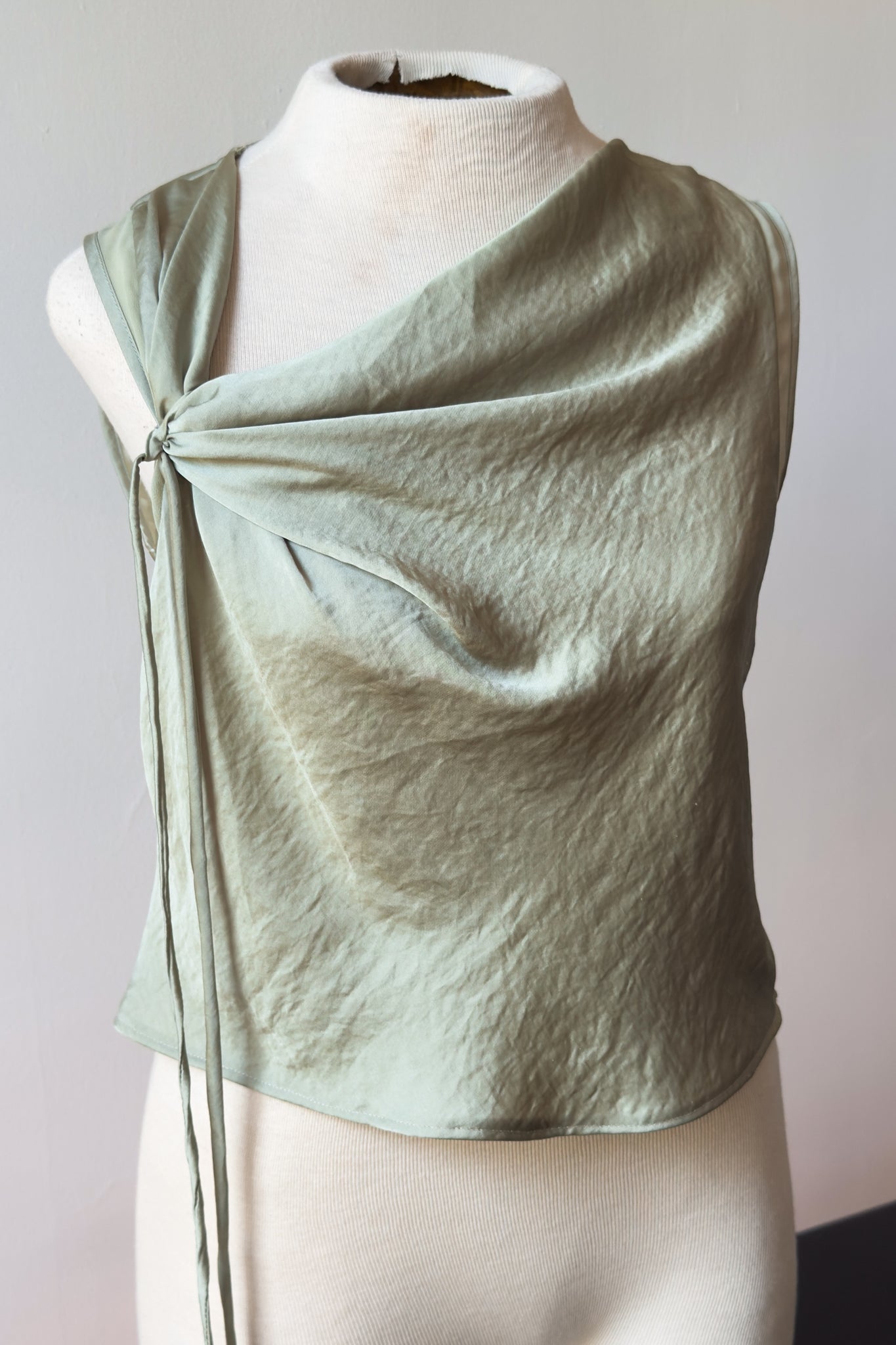 EDIT Celery Satin Knot Top