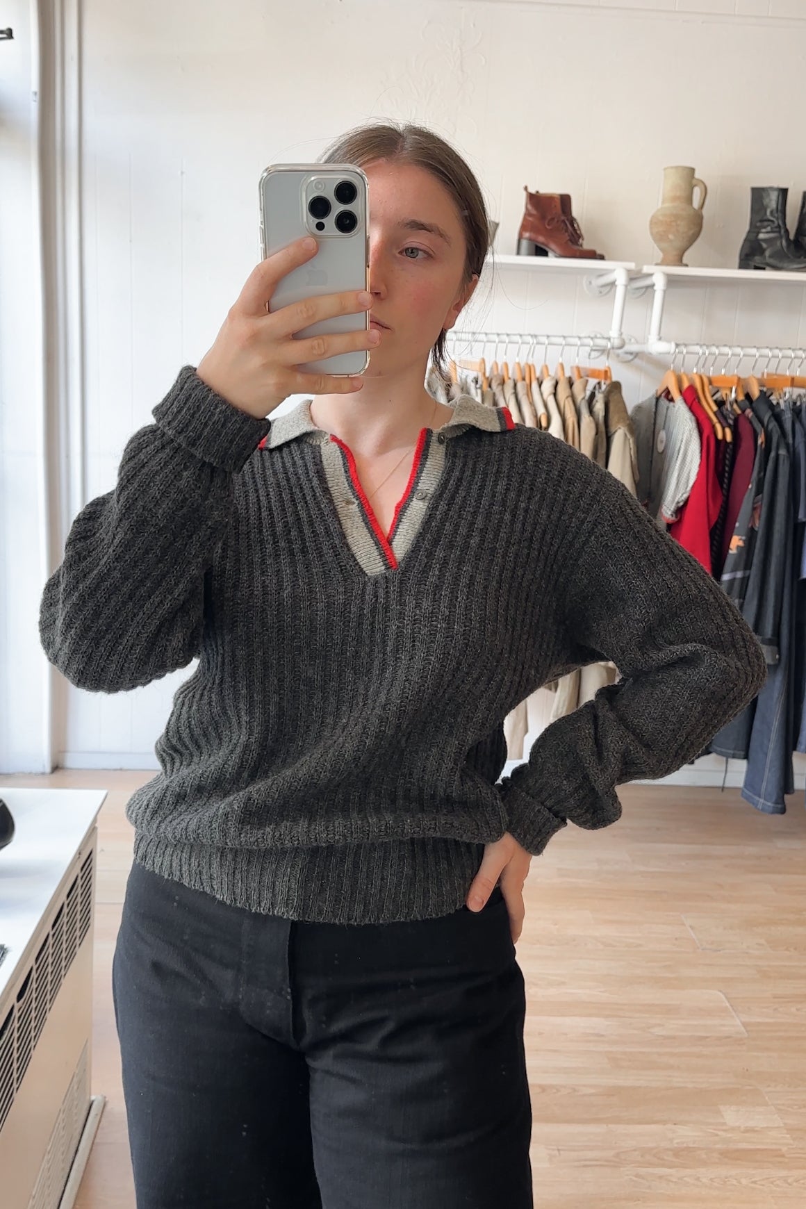 50s Wool Grandpa Polo Knit