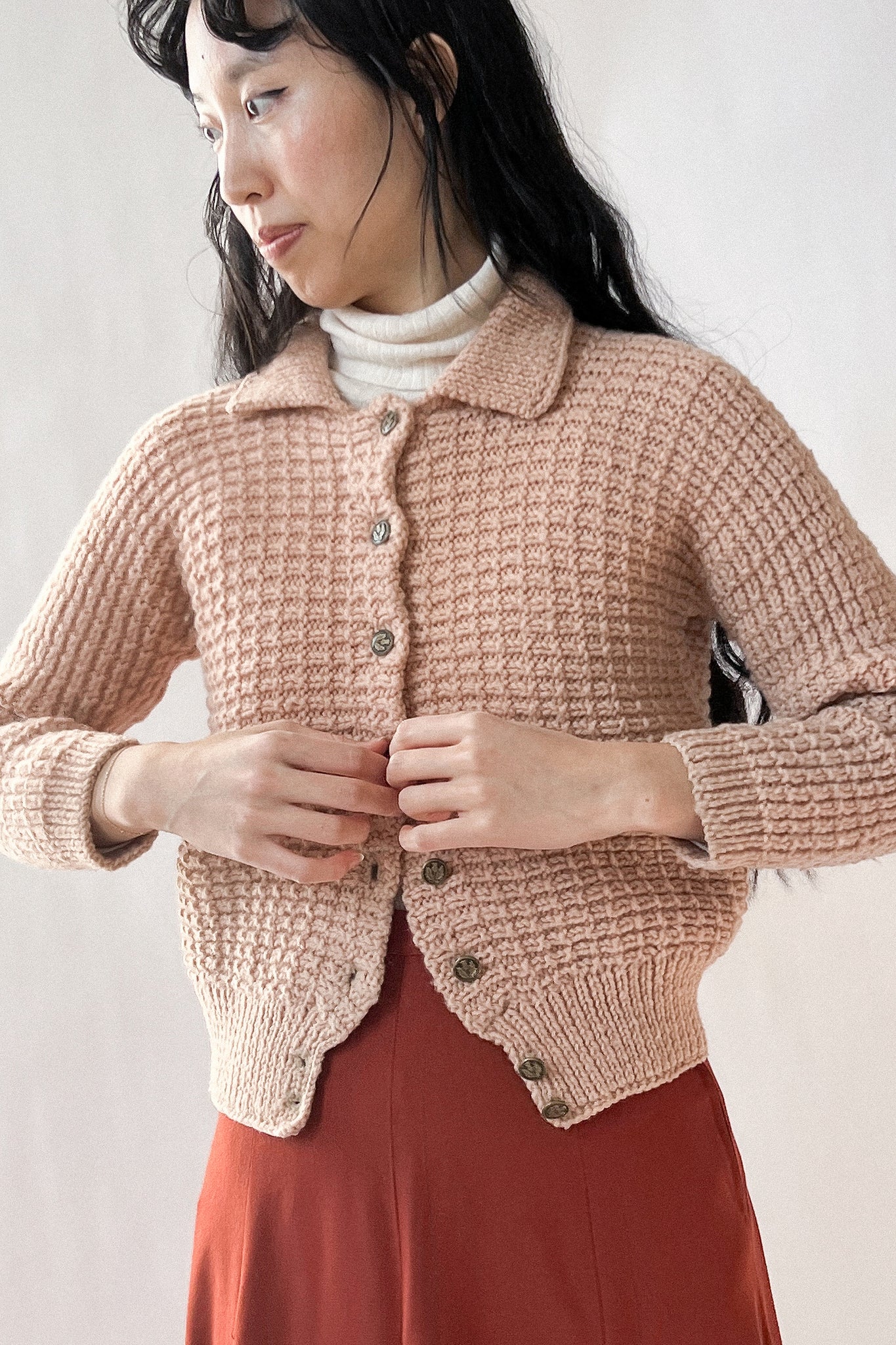 60s Waffle Knit Collared Sweater