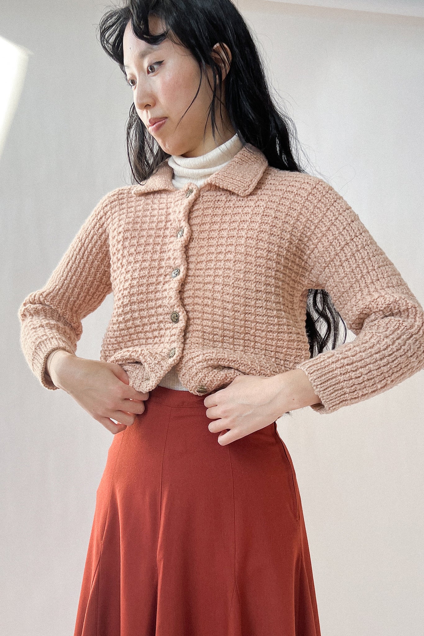 60s Waffle Knit Collared Sweater