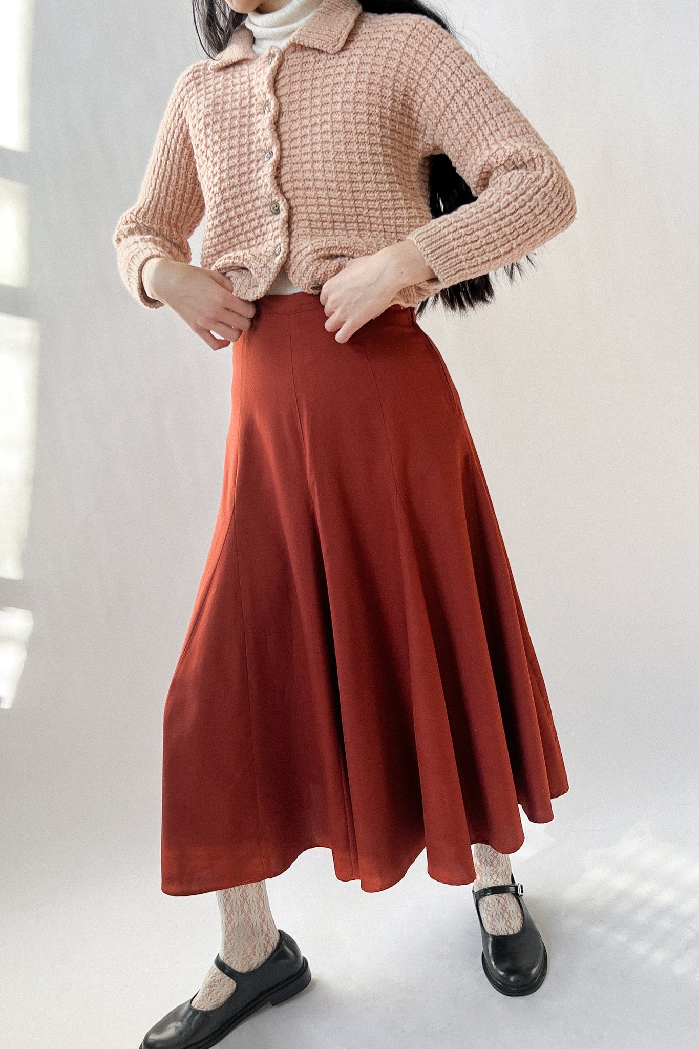 70s Brick Rayon Skirt | sz 0