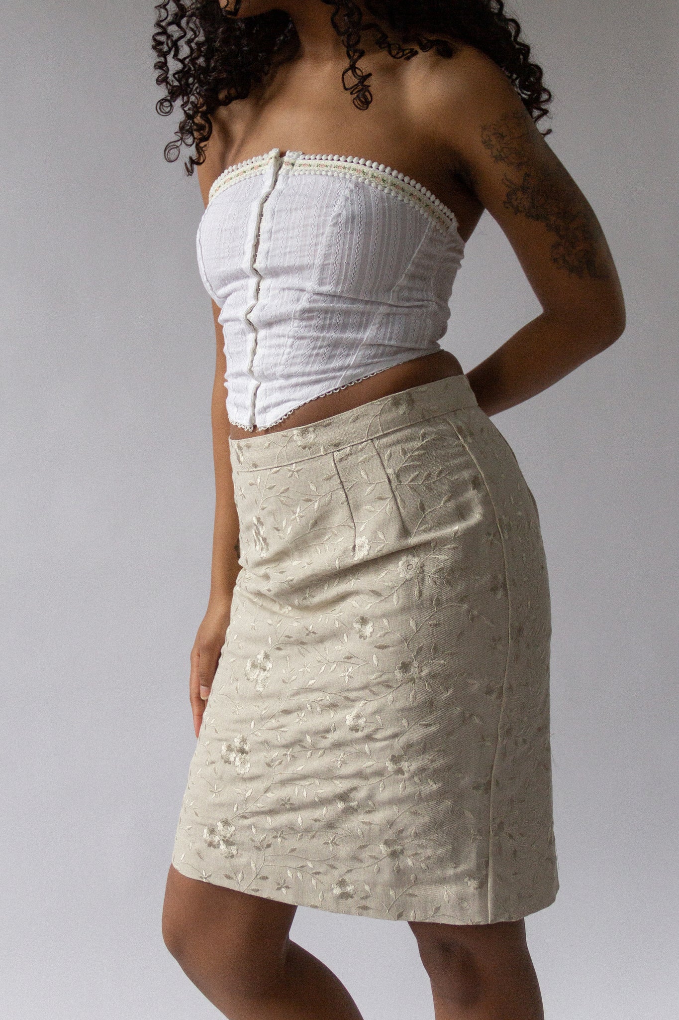 90s Embroidered Linen Skirt